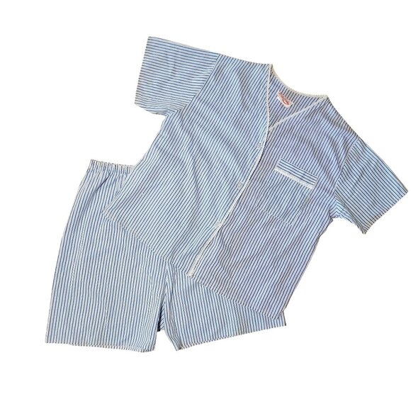 Vtg Lady Lindsay Pajama Set Women's Large Lounge Pinstriped Short Sleeve Shorts - Picture 1 of 9